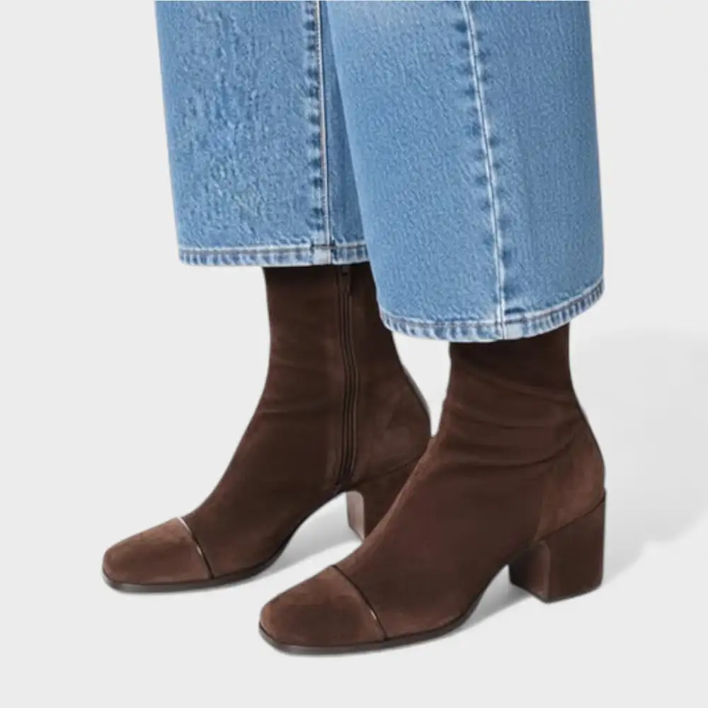 Suede Block Heel Square Toe Ankle Boots