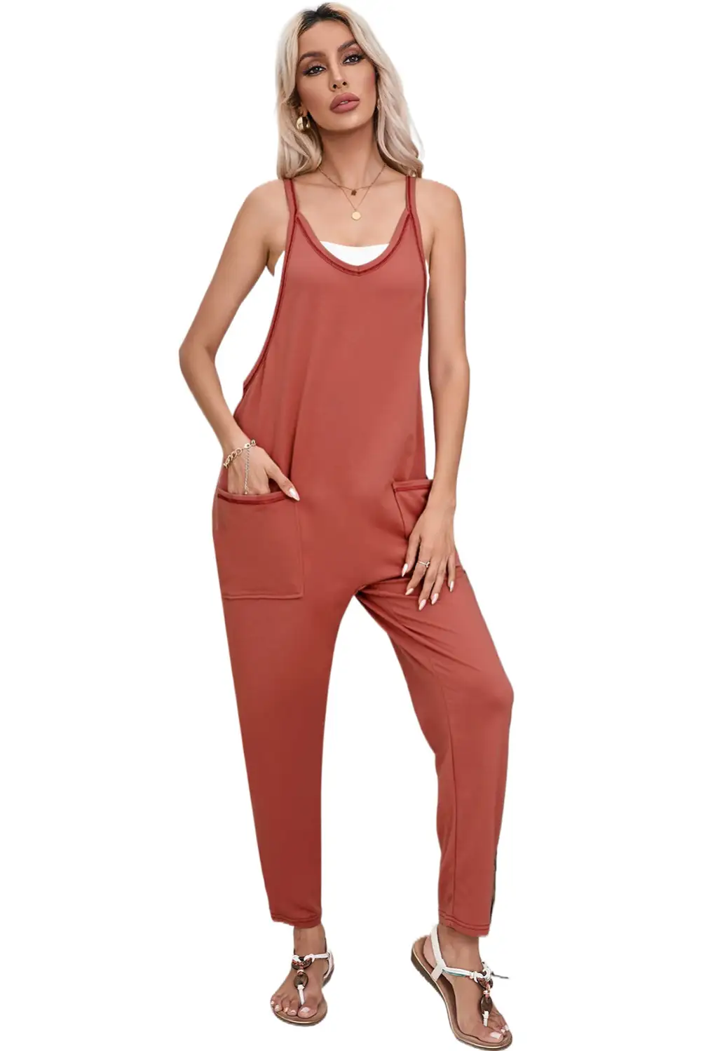 Flame Side Pockets Harem Sleeveless V Pants