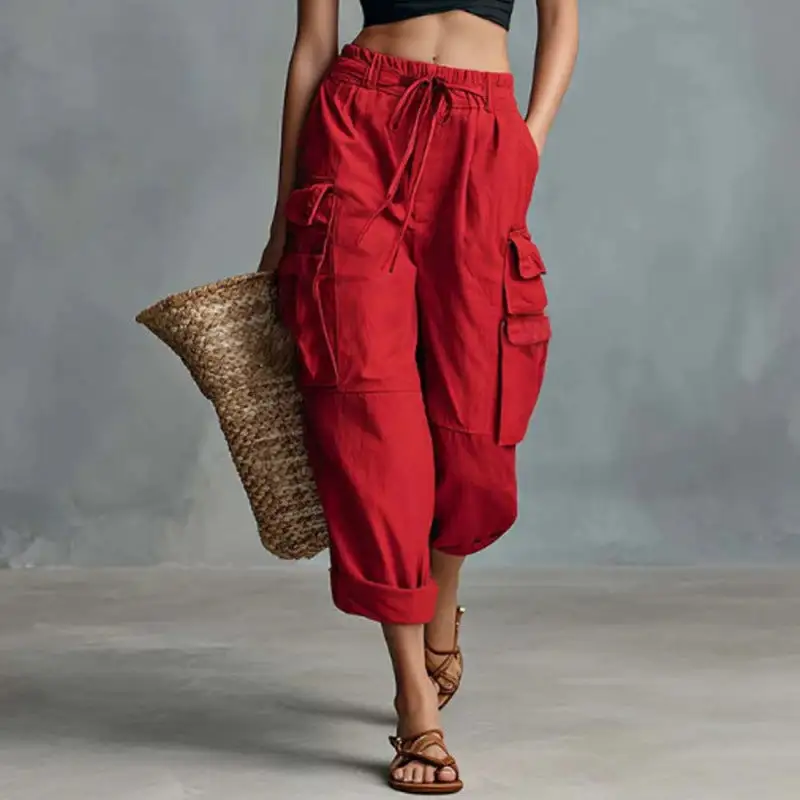 Women's Wide Leg Drawstring Pocket Cargo Pants