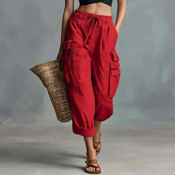 Women's Wide Leg Drawstring Pocket Cargo Pants