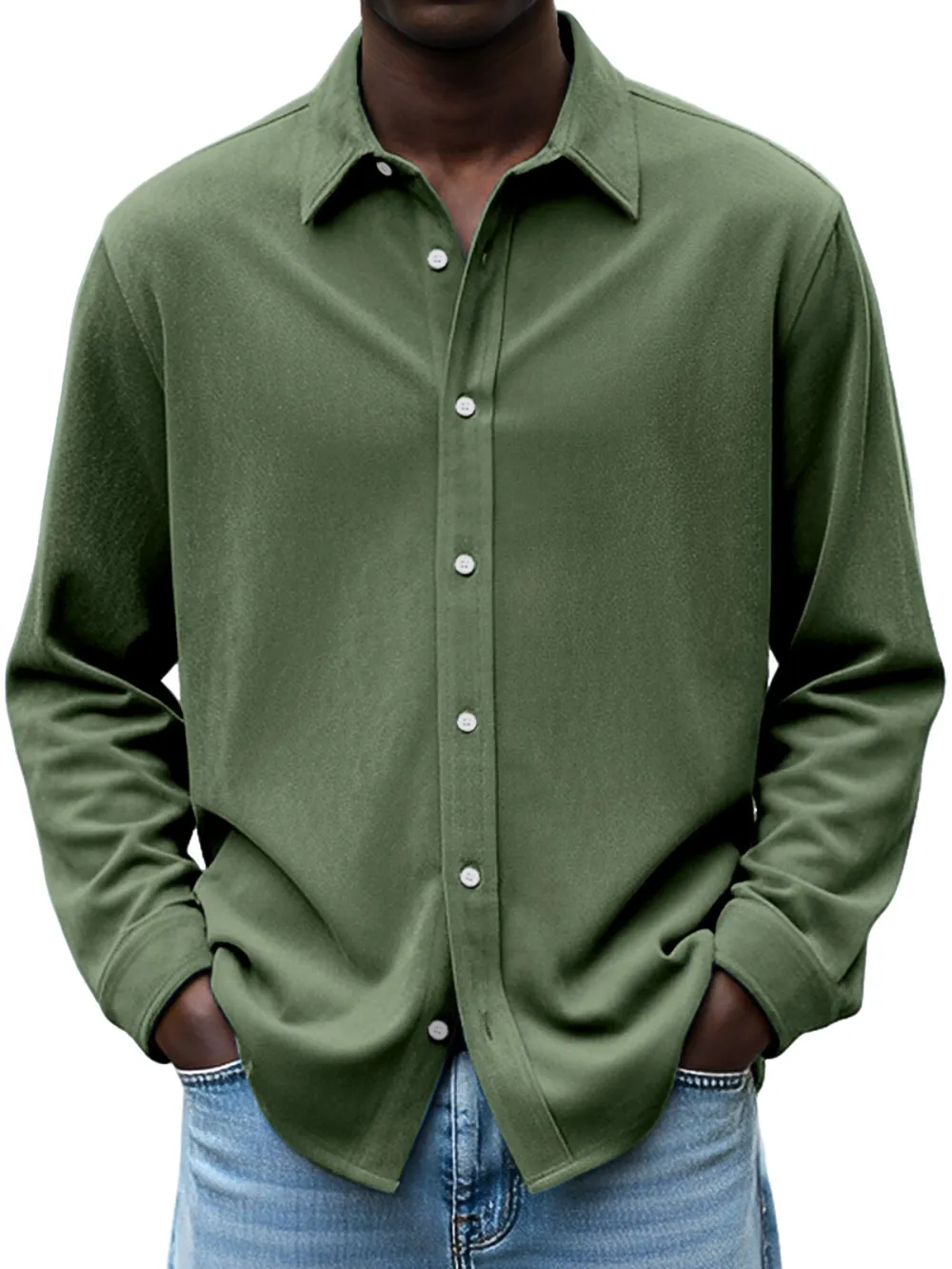 Suede Feel Open Collar Shirt