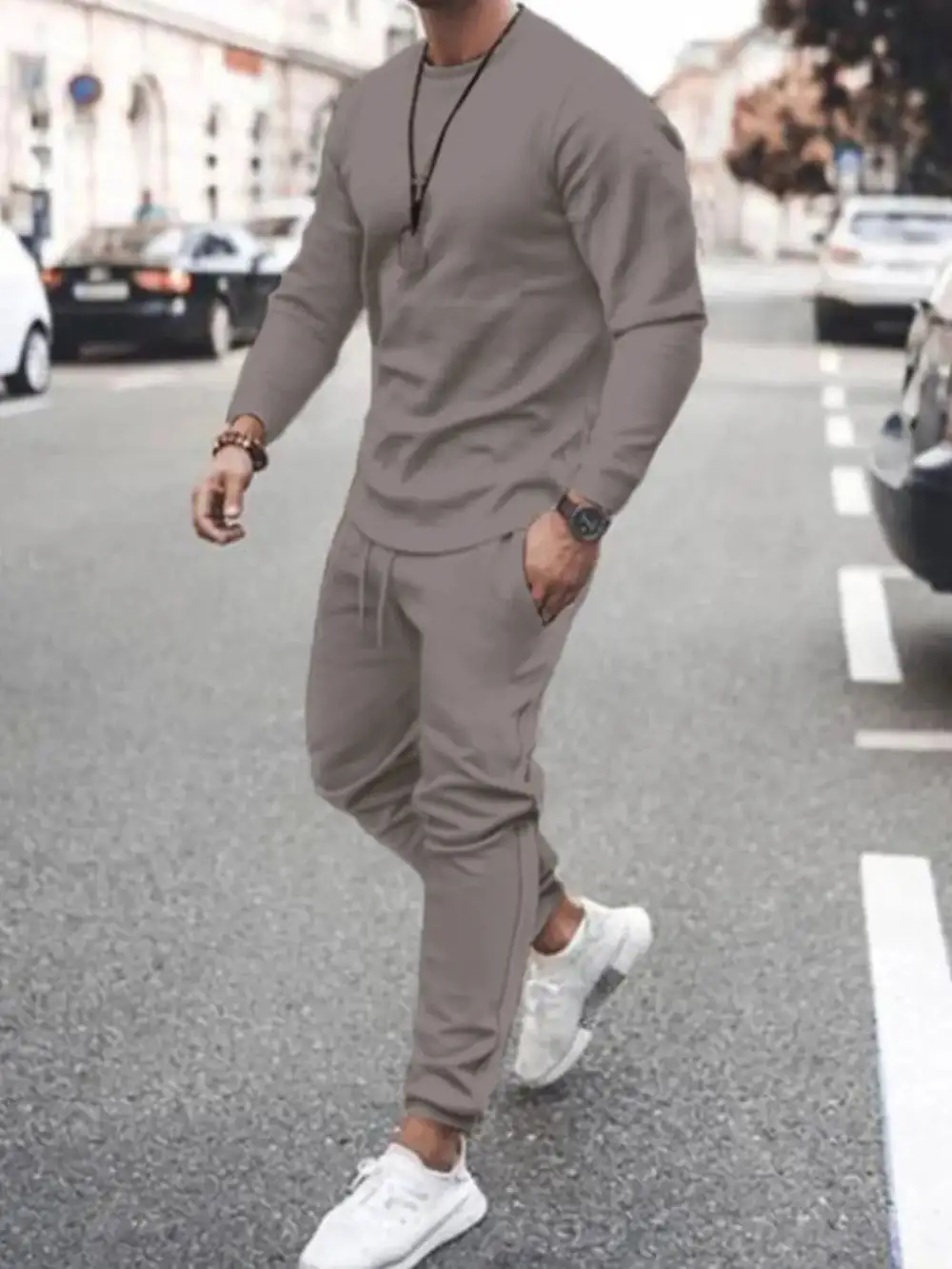 Round-Neck Long-Sleeve Top and Pants Sport Set