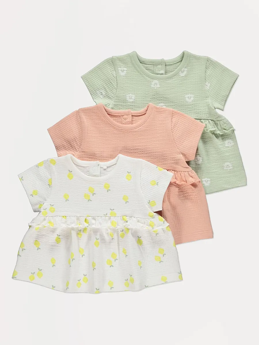Floral Lemon Prints Peplum Tops 3 Pack