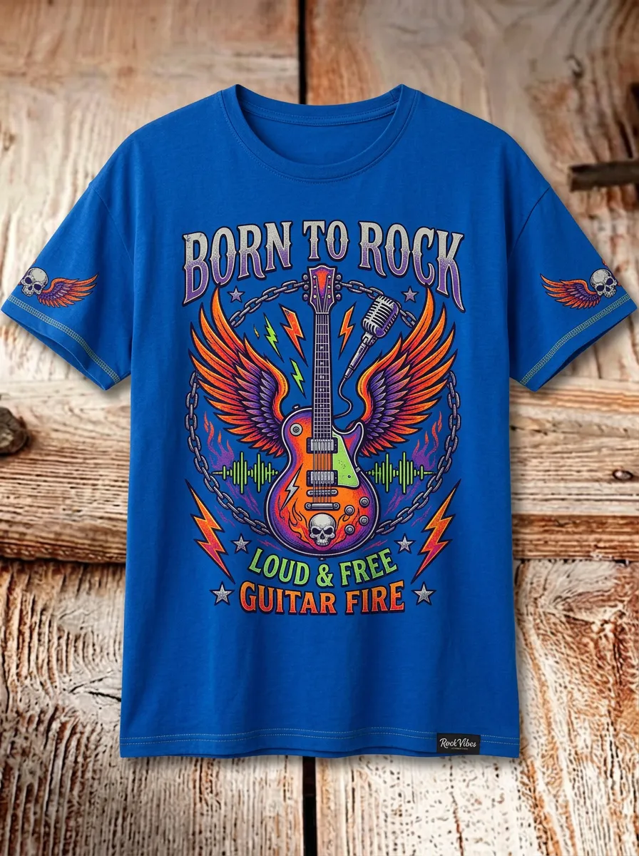 Unisex Rock Music Lover Winged Guitar Skull Printed T-shirt