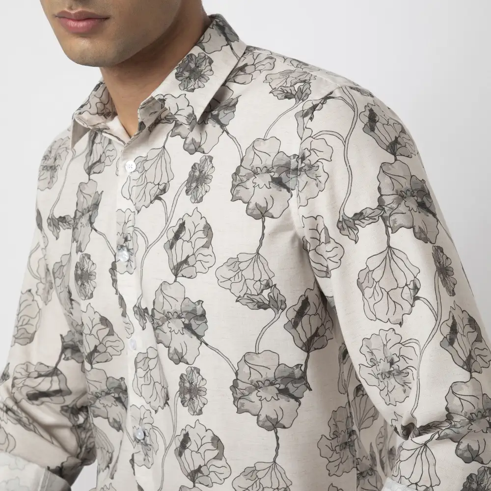 Refined Slim Fit Printed Linen Men's Formal Shirt