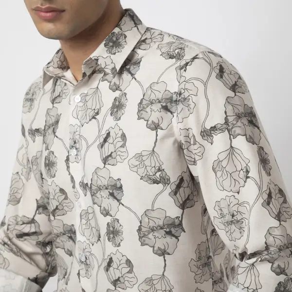 Refined Slim Fit Printed Linen Men's Formal Shirt