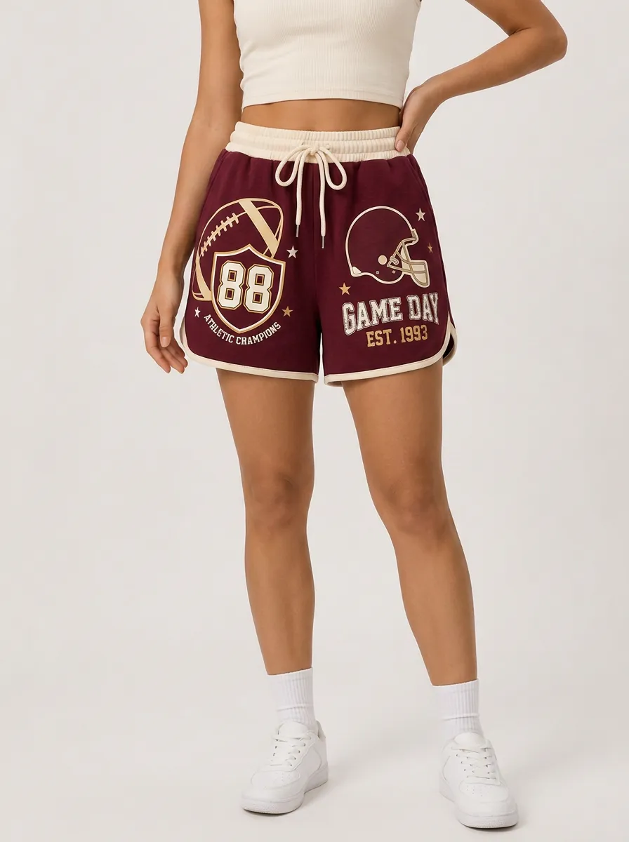 Women's Football Fan Game Day 88 Helmet Printed Shorts