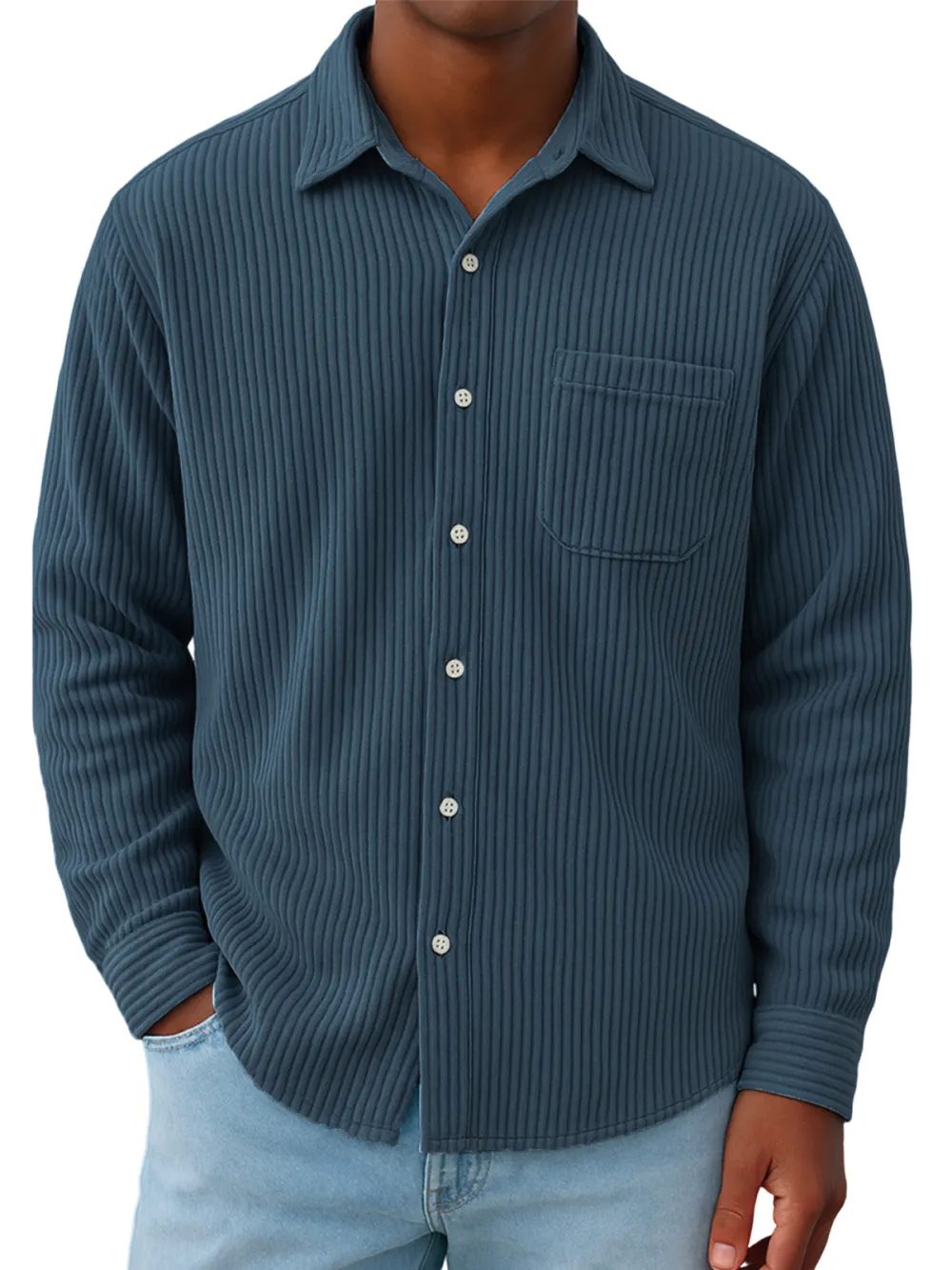 Roomy Ribbed Knit Pocket Shirt