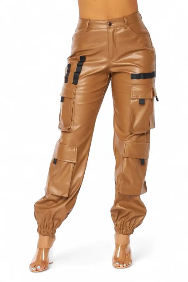 Women's Jogger Vegan Leather Cargo Pants