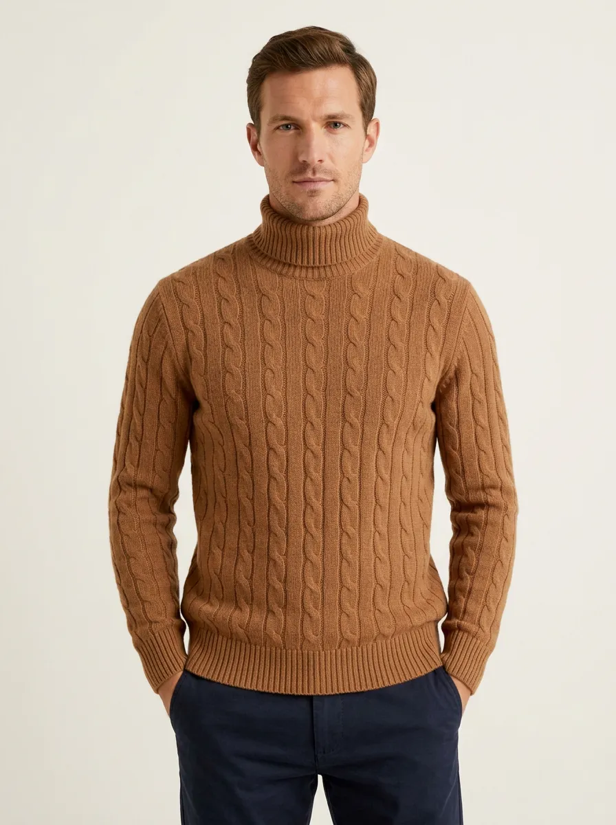 Men's Textured Cable Knit Turtleneck Sweater