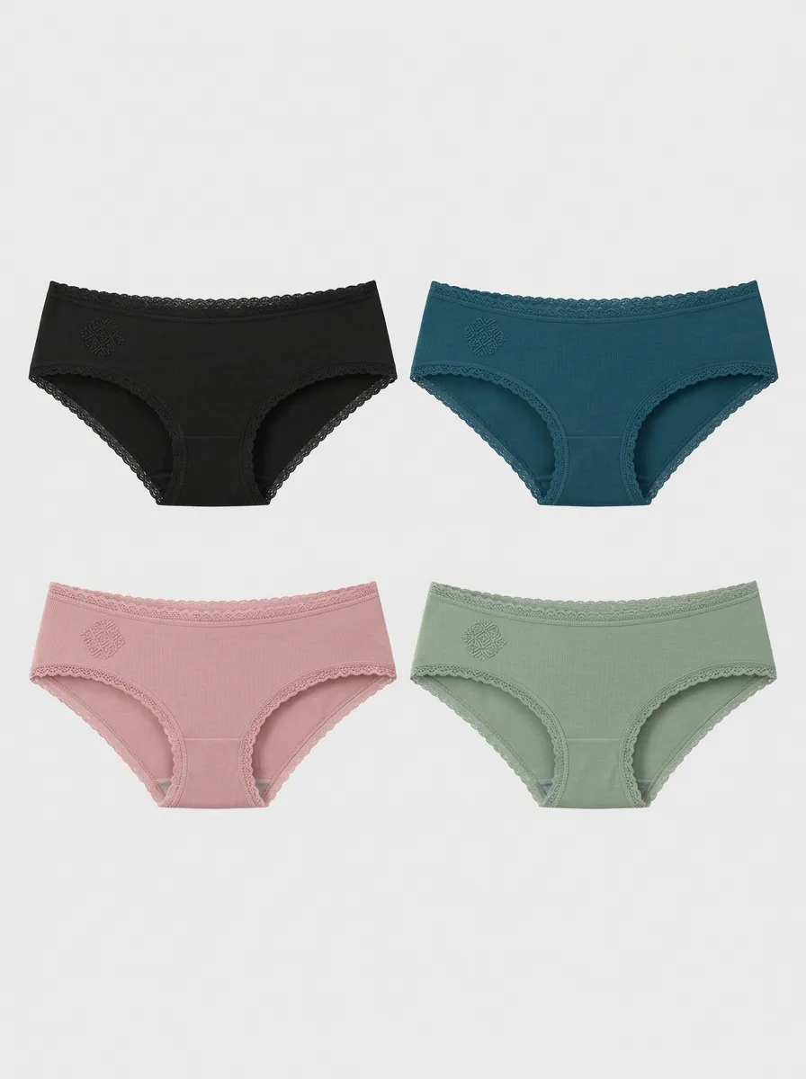 Women's Assorted Color Lace-Trim Bikini Briefs 4-Pack
