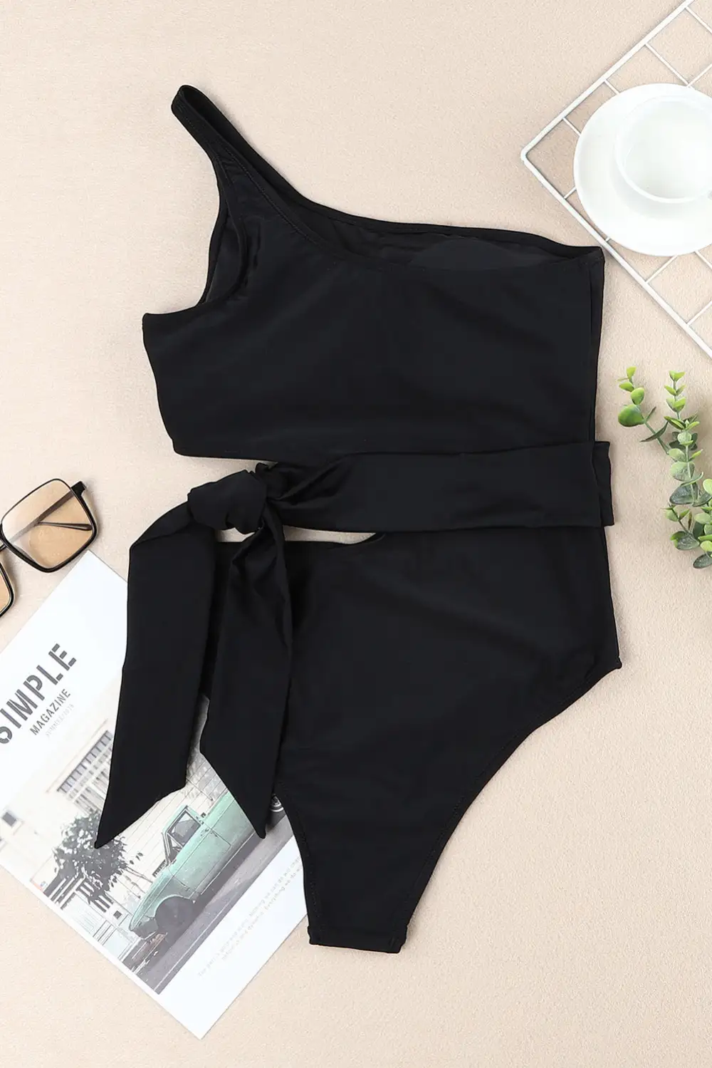 Swimwear One Shoulder Cut out One-piece Swimsuit