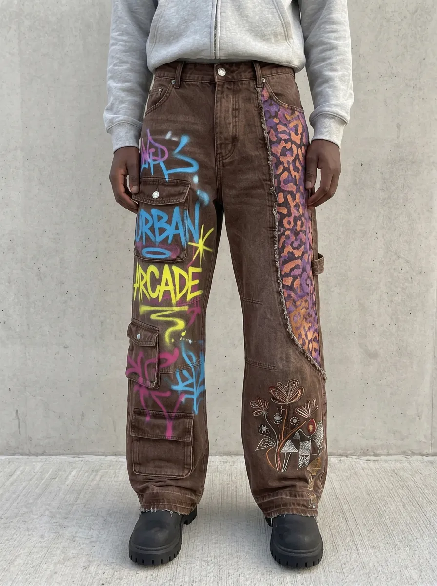 Men's Streetwear Urban Arcade Graffiti Leopard Graphic Cargo Jeans