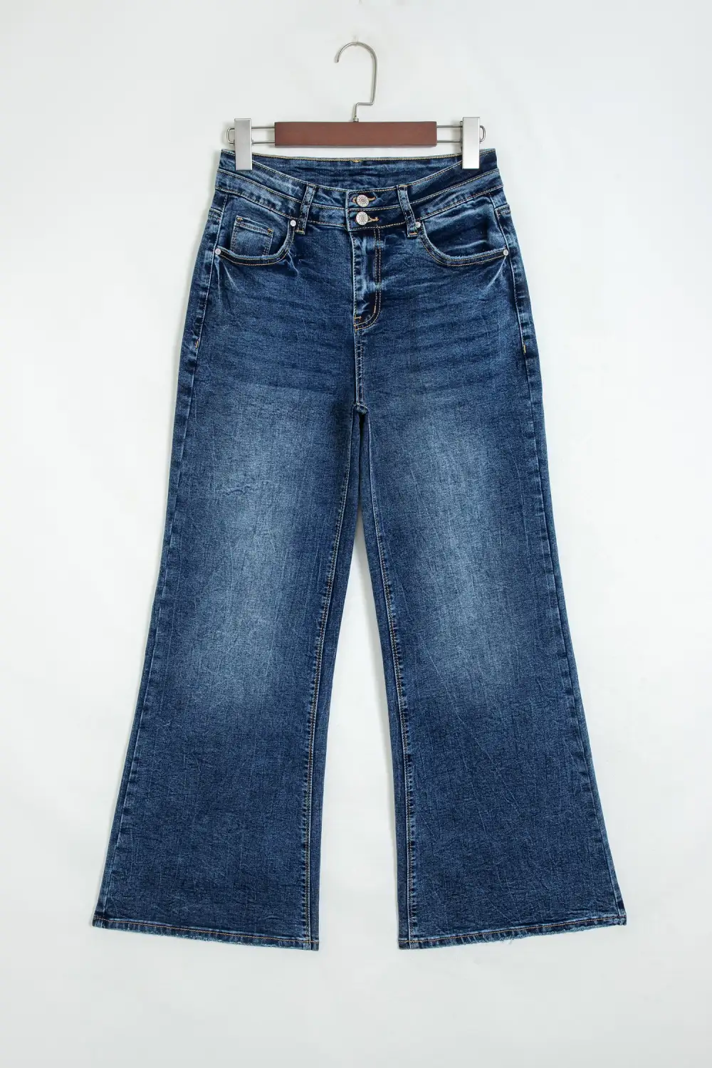 Women's Acid Wash Flare Jeans With Pocket Detail