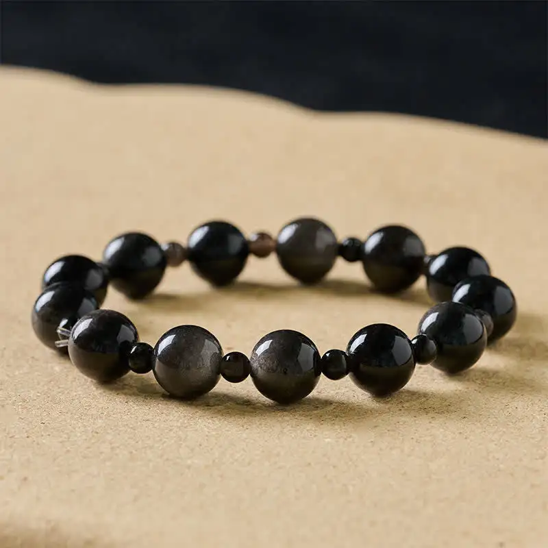 Obsidian Single Double Layer Round Bead Bracelet
