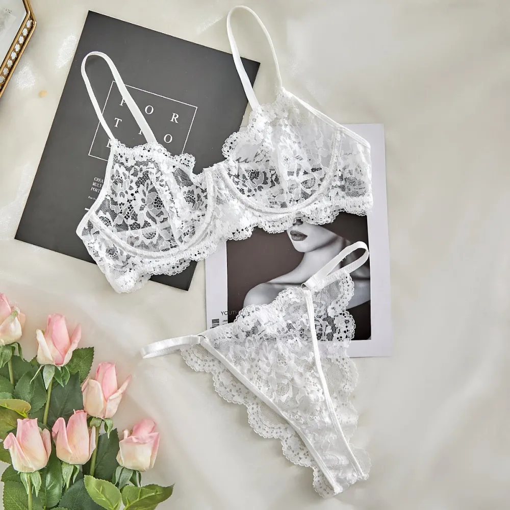 Sheer Lace Suspender Bra And Panty Set