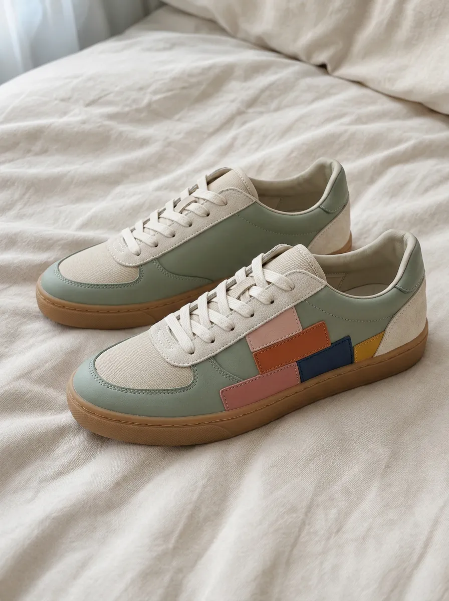 Women's Colorblock Patchwork Sage Green Printed Sneakers