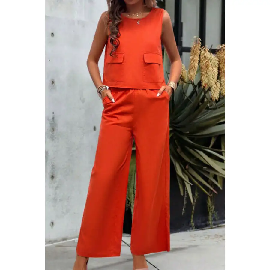 Round Neck Tank and Wide Leg Pants Set