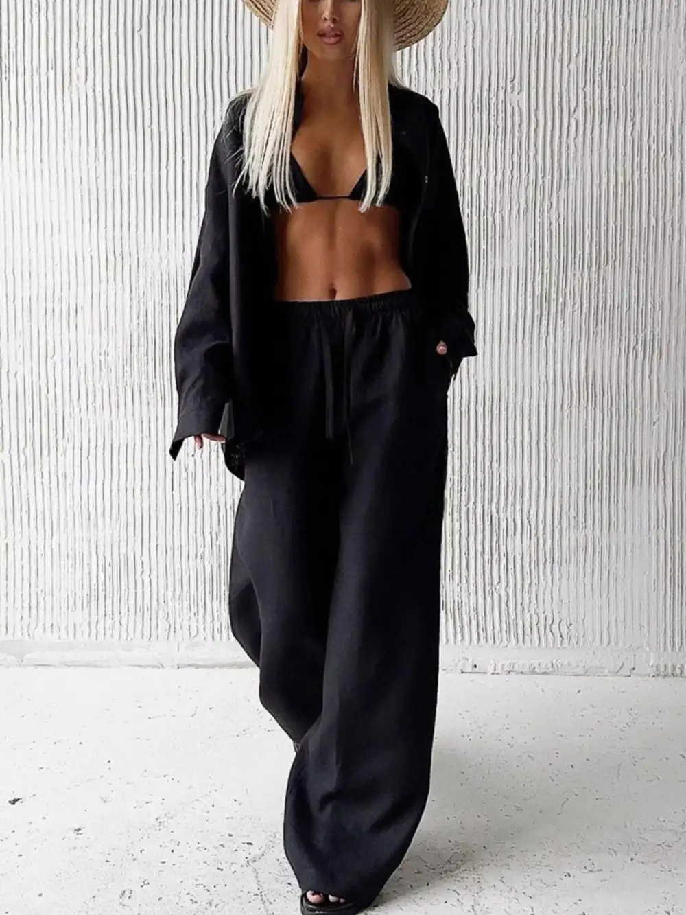 Relaxed Fit Button Up Shirt and Pants Two Piece Set