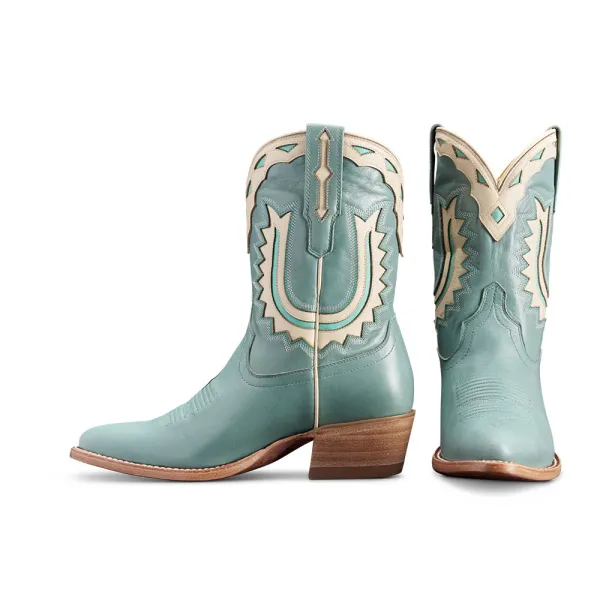 Faux-Leather Embroidered Patchwork Snip-Toe Western Boots