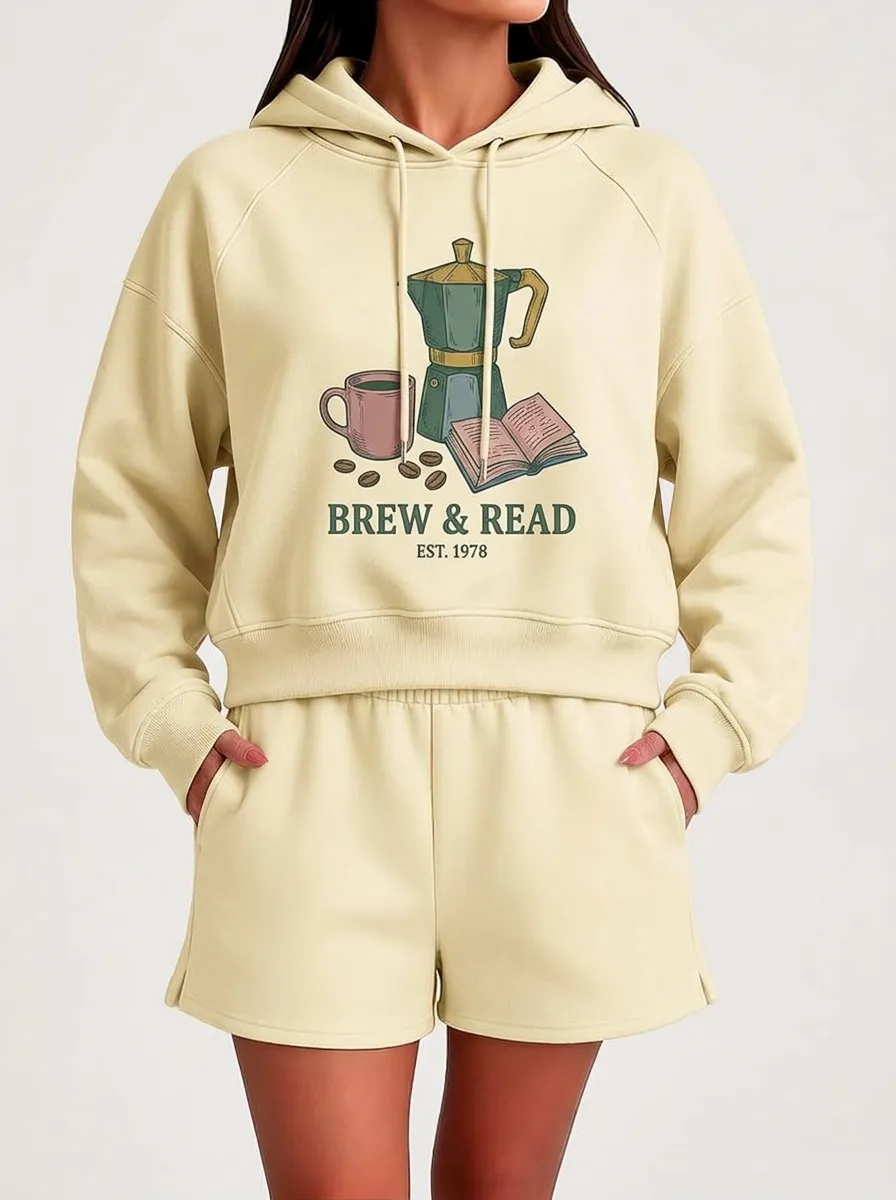 Women's Coffee Book-Inspired Brew & Read Printed Hoodie