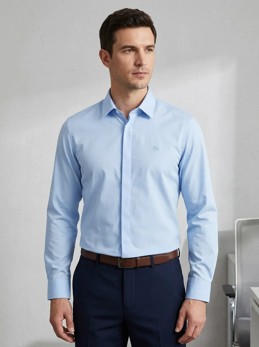 Men's Non-Iron Cotton Geometric Logo Embroidered Dress Shirt