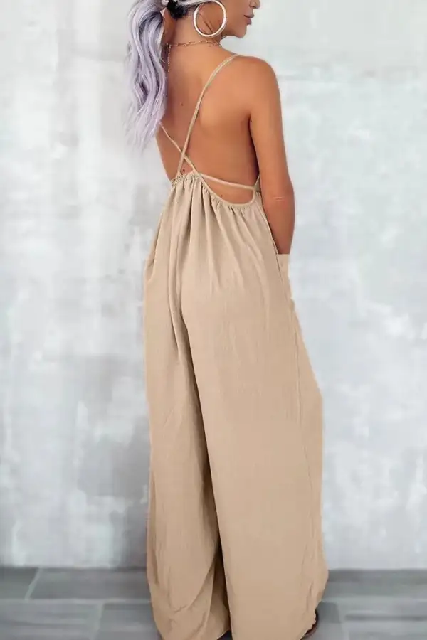 Casual Spaghetti Strap Wide Leg Jumpsuit Accessory