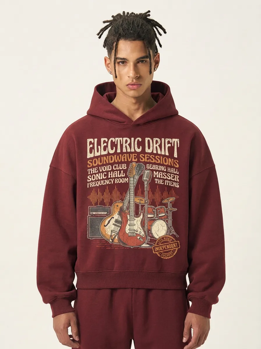 Men's Music Lover Electric Drift Guitar Drum Printed Hoodie