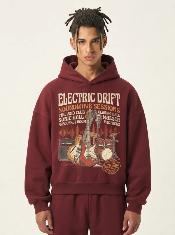 Men's Music Lover Electric Drift Guitar Drum Printed Hoodie