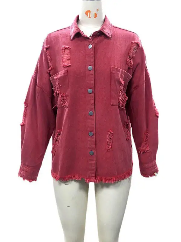 Denim Distressed Mid-Length Relaxed Jacket
