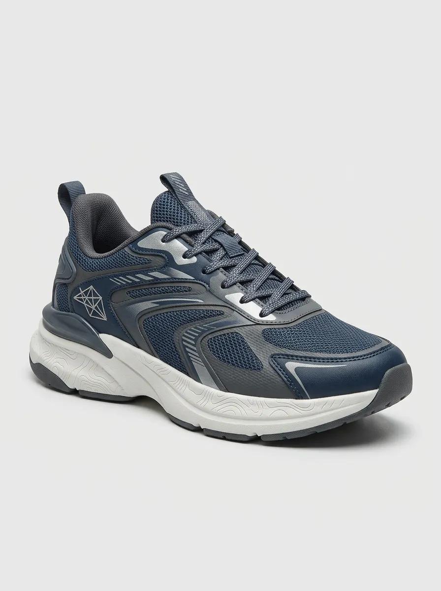 Men's Navy Geometric Graphic Navy Mesh Athletic Sneakers