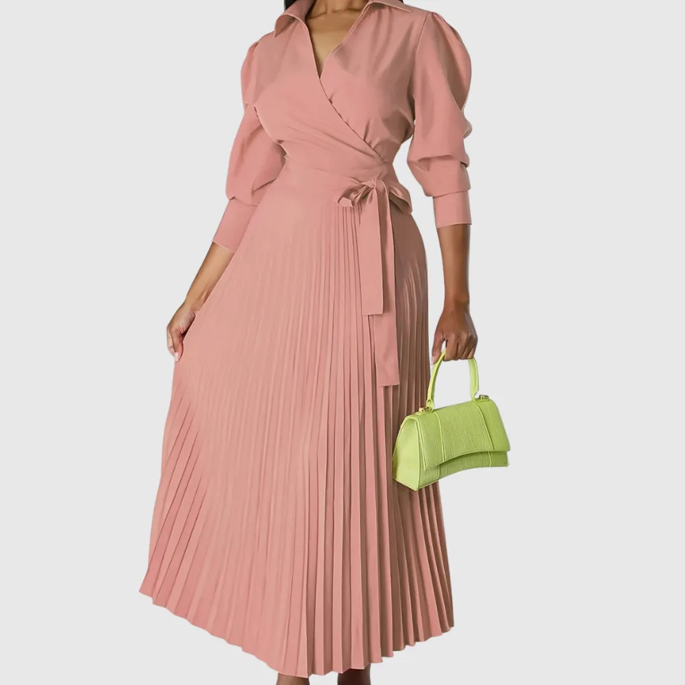  Pleated Wrap Midi Dress