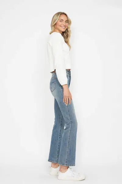 Casual Flare Leg Embroidered Denim Jeans