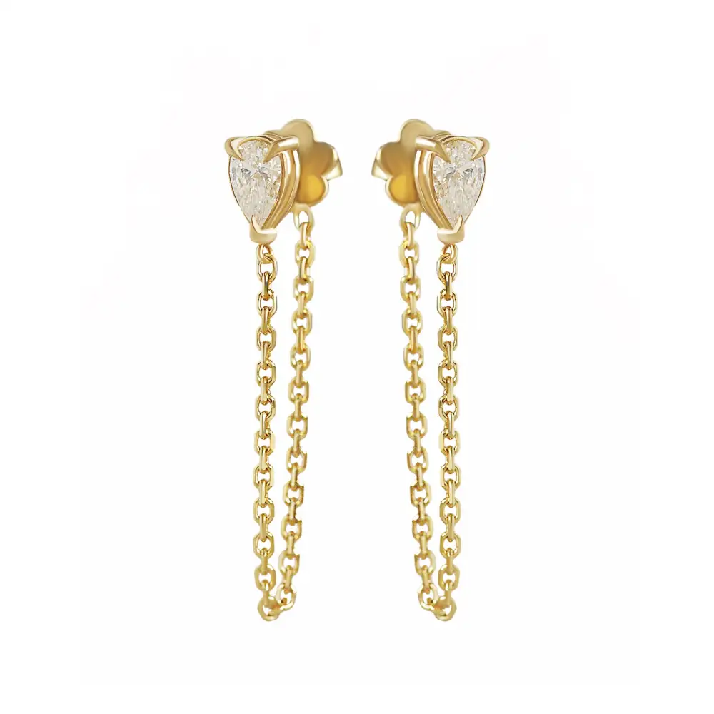 Pear Diamond Chain Drop Earrings