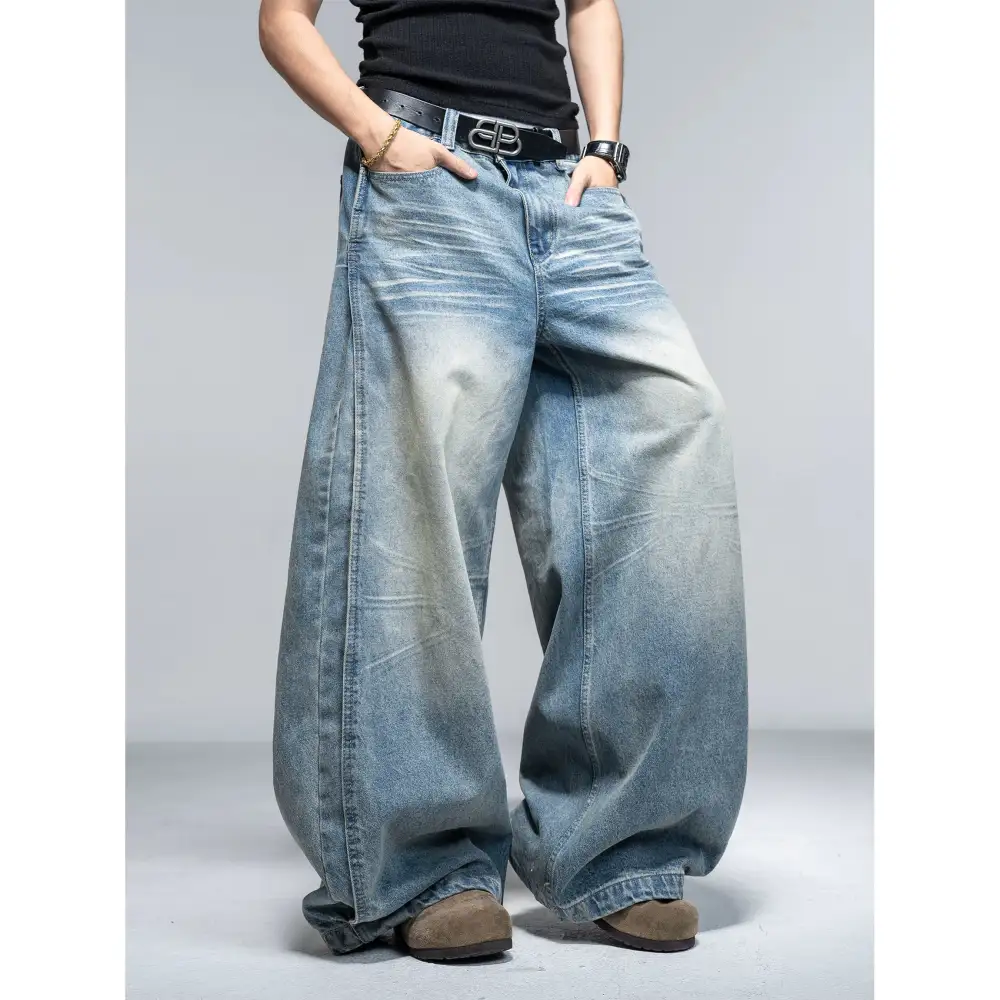 Ultra-Wide Whisker-Fade Faded Jeans