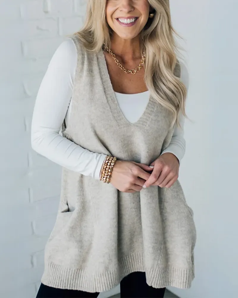 Women's Cozy Knit Vest With A Line Jacket