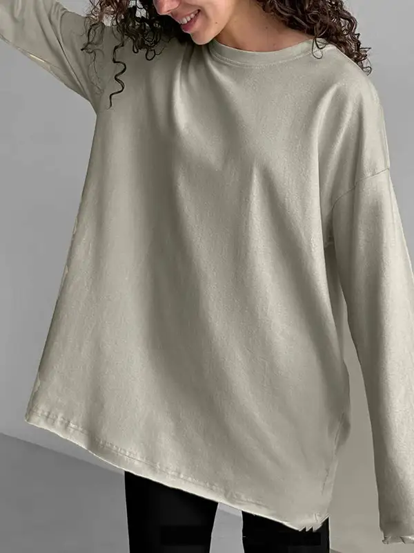 Relaxed Round Neck Long Sleeve T-Shirt