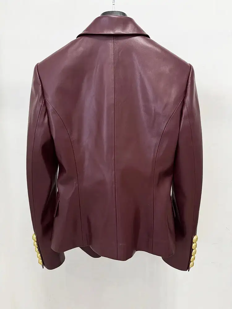 Faux Leather Double Breasted Blazer