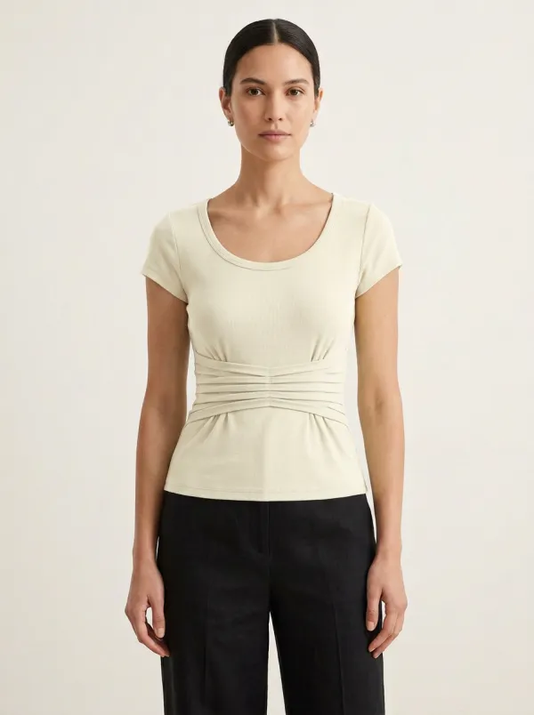 Ruched Ribbed Waist-Shaped Fitted Top