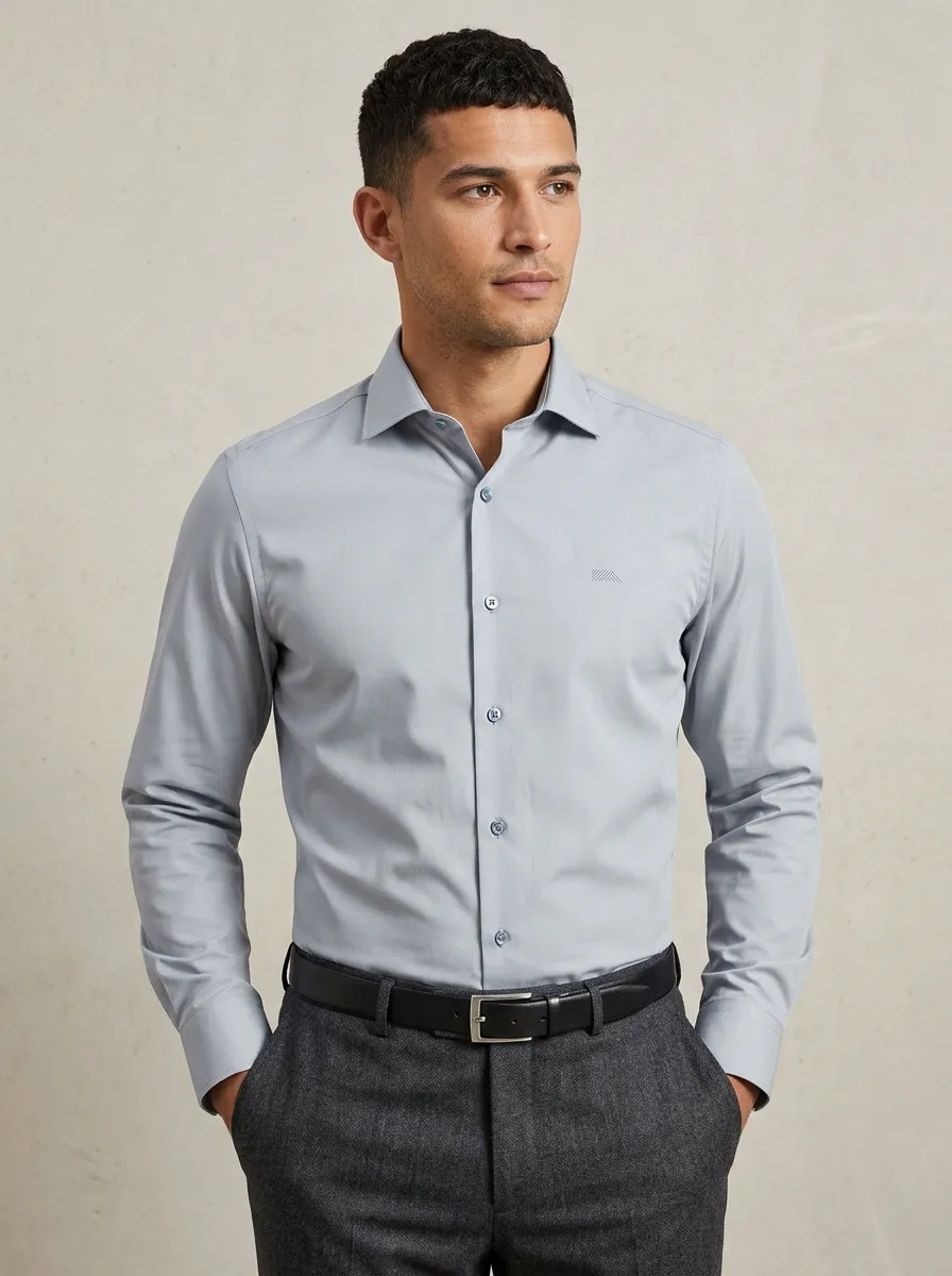 Men's Non-Iron Cotton  Logo Embroidered Button-Down Shirt