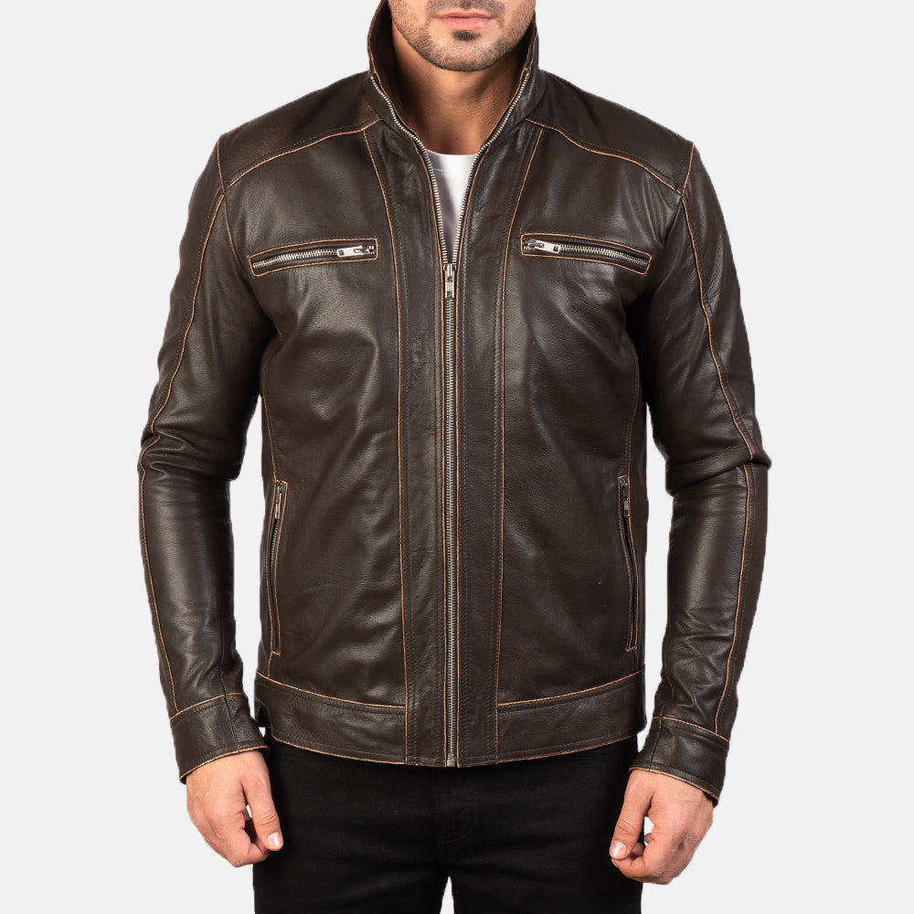 Men's Rugged Clean Line Biker Leather Jacket