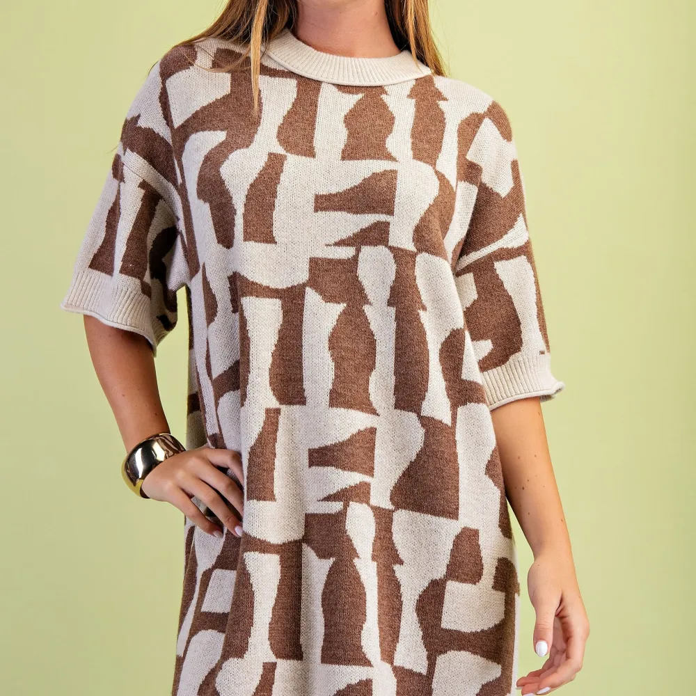 Short Sleeve Ribbed Knit Sweater Dress
