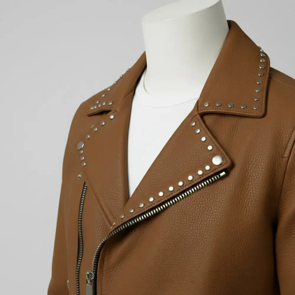 Rugged Leather Biker Motorcycle Studded Jacket