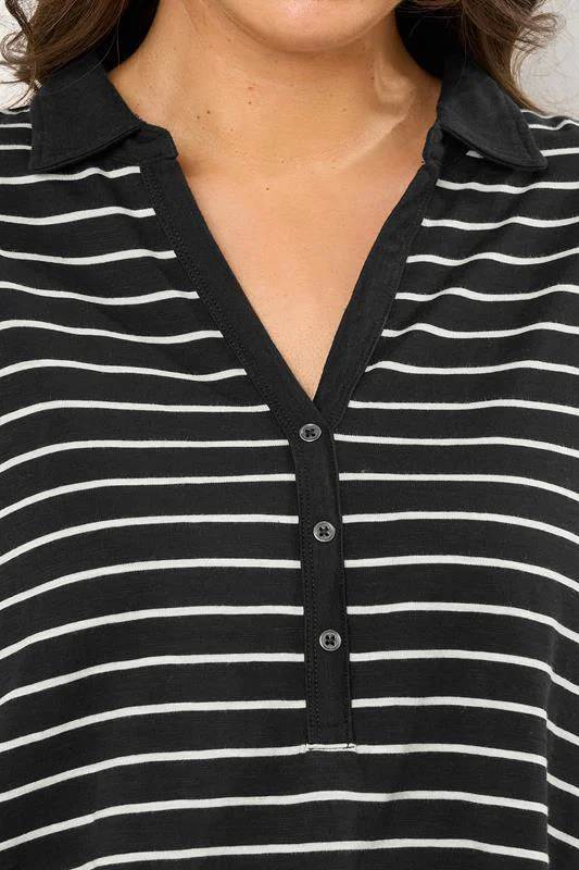 Black Stripe Pintuck Henley Top detail 3
