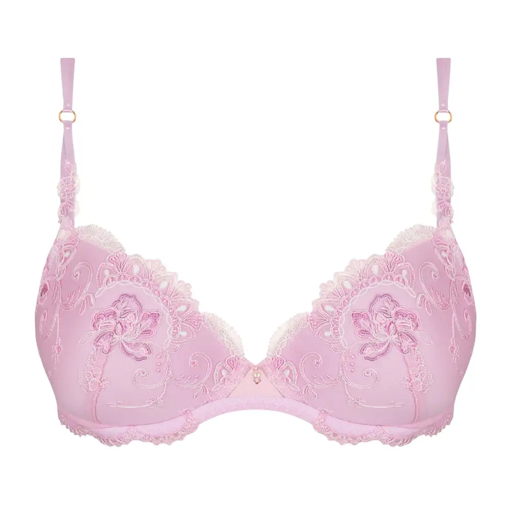 Women's Push-Up Underwire Molded Padded Two-Part Cup Adjustable Straps Floral Lace Embroidery Bra