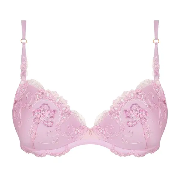 Women's Push-Up Underwire Molded Padded Two-Part Cup Adjustable Straps Floral Lace Embroidery Bra