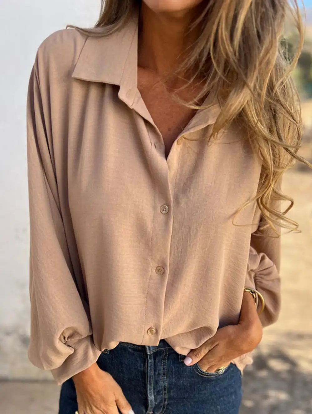 Soft Drape Collared Button-Down Shirt