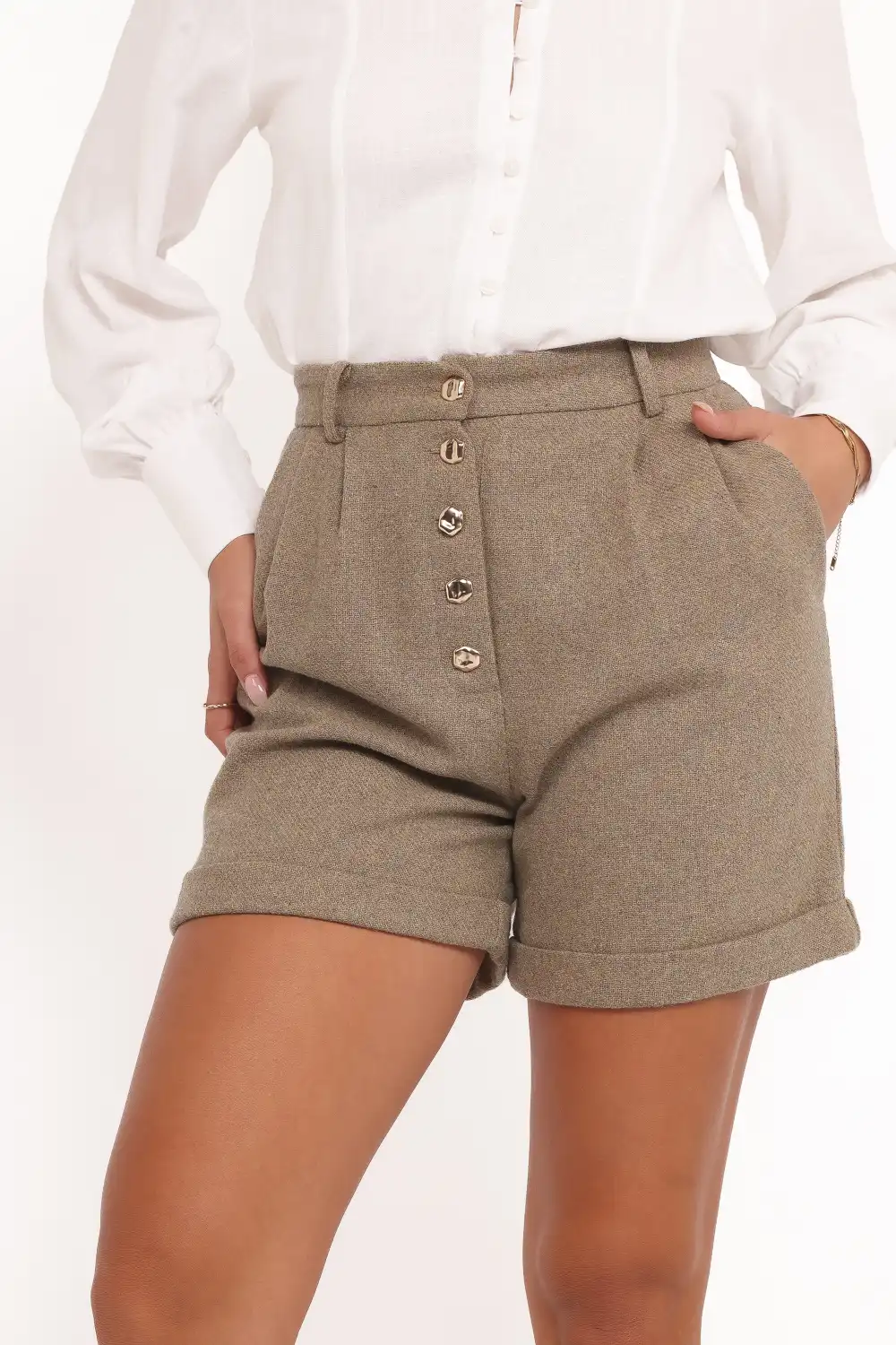High Waist Pleated Pocket Casual Shorts