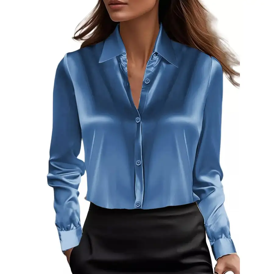 Full Size Button Down Collared Neck Long Sleeve Shirt Plus Size