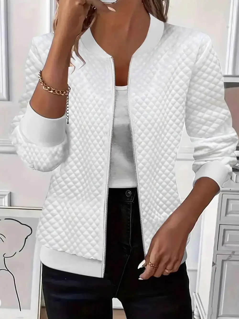 Textured Zip-Up Long Sleeve Jacket